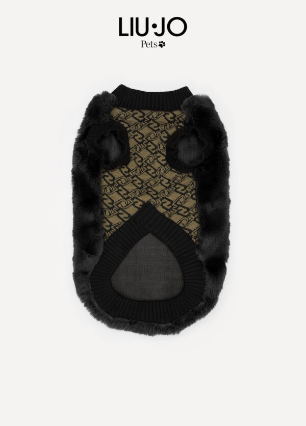 Liu Jo Pets Luxe Hondentrui – Zwart Faux Fur & Gebreid Design - Afbeelding 3